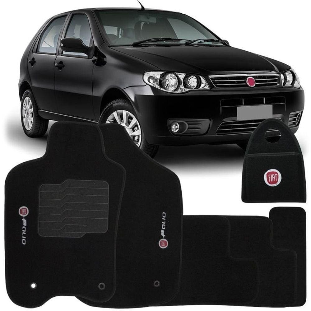Jogo Tapete Automotivo Carpete + Lixeira Palio Fire G3 2012 à 2016 Soft Logo Bordado Preto 6 Peças