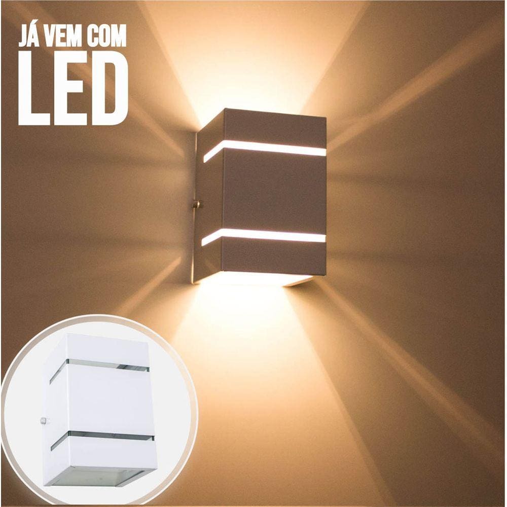 kit 6x Arandela Branca + LED 5W 3000K luminária Externa Parede Muro 2 Focos Frisos Fachos St327