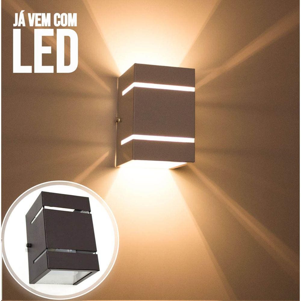 Arandela Marrom + LED 5W 3000K luminária Externa Parede Muro 2 Focos Frisos Fachos St327