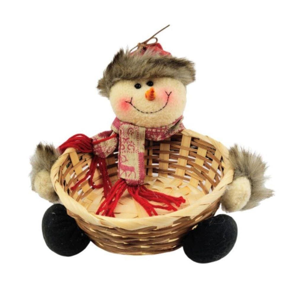 Cesta Petisco Boneco De Neve Cestinha Mesa Natal 18X20Cm Vm