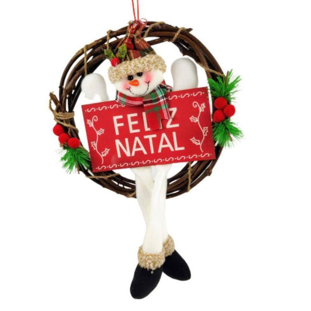 Guirlanda De Natal Boneco De Neve Placa Perninhas 40X26Cm