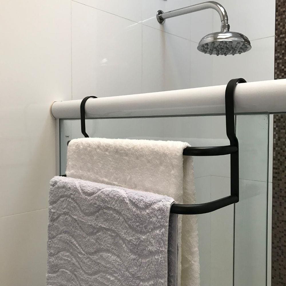 Porta Toalhas Duplo Suporte Toalheiro Para Box Preto Fosco