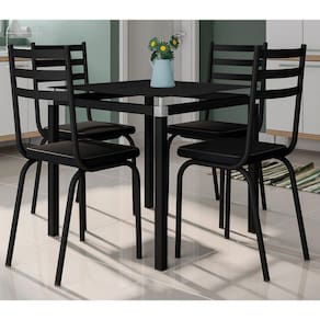 Jogo de Mesa Malva 75cm e 4 Cadeiras 118 Preto - Artefamol