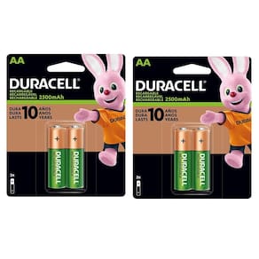 Kit com 2 Pilhas Duracell Alcalina Pequena AA  Recarregável com 2 Unidades cada