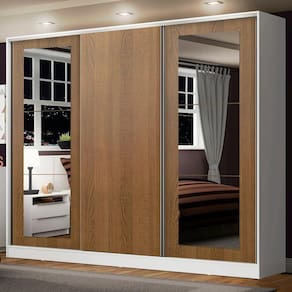 Guarda-Roupa Casal Madesa Eros 3 Portas de Correr com Espelhos - Branco/Rustic
