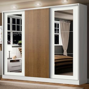 Guarda-Roupa Casal Madesa Eros 3 Portas de Correr com Espelhos - Branco/Branco/Rustic