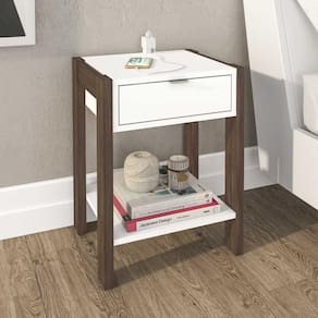 Mesa de Cabeceira 1 Gaveta Com Tomada Az1016 Branco/nogal. - Tecno Mobili