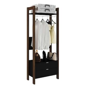 Closet 1 Prateleira 2 Gavetas Com Cabideiro Az1011 Preto/nogal - Tecno Mobili