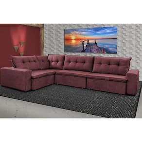 Sofa de Canto Retrátil e Reclinável com Molas Cama inBox Oklahoma 3,85X2,64 ou 2,64X3,85 Vinho