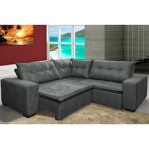 Sofa de Canto Retrátil e Reclinável com Molas Cama inBox Oklahoma 2,70m Suede Velusoft Cinza