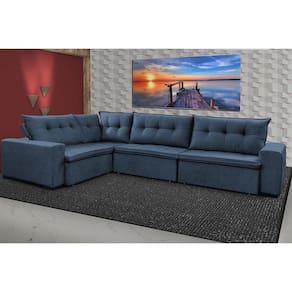 Sofa de Canto Retrátil e Reclinável com Molas Cama inBox Oklahoma 3,45X2,41 ou 2,41X3,45 Azul