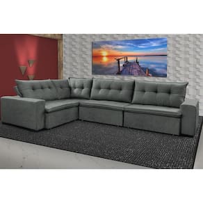 Sofa de Canto Retrátil e Reclinável com Molas Cama inBox Oklahoma 3,85X2,61 ou 2,61X3,85 Cinza