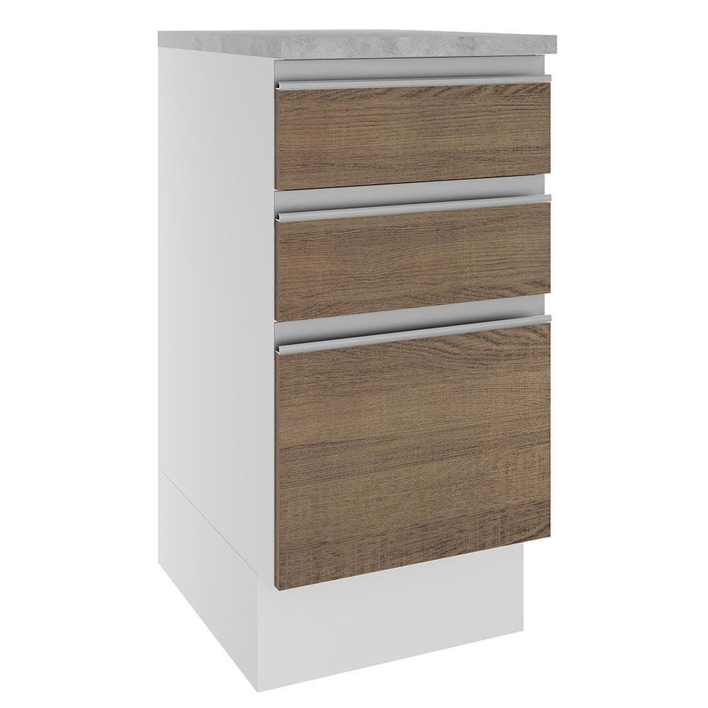 Balcão Glamy 40 cm 3 Gavetas Branco e Rustic Madesa