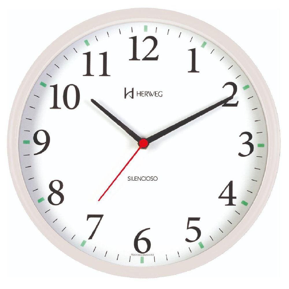 Relógio De Parede Silencioso Redondo Branco 26 Cm Herweg