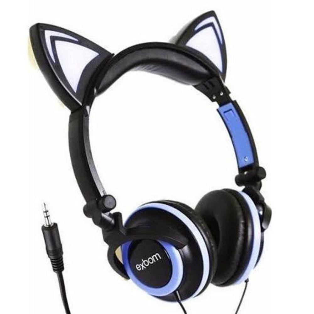 Fone De Ouvido Gatinho Preto E Azul P2 Lindo Elegante