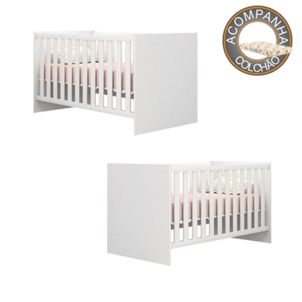 Kit Berços Gemeos 2 em 1 Americano sem Rodízios Linha Doce Sonho Com Colchão 130x70 cm Nana Nenem Qmovi Umaflex