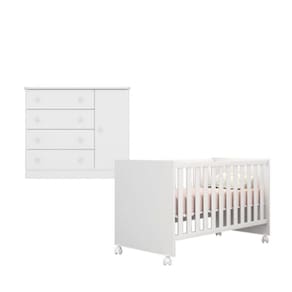 Kit Berço 1344 Com Rodízios e Cômoda 2561 Linha Doce Sonho Qmovi