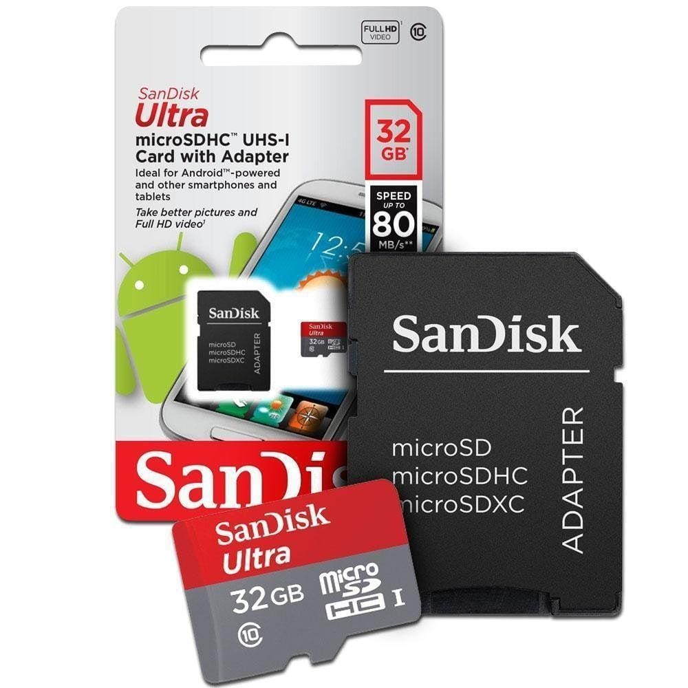 Micro Sd 32Gb Sdhc 80Mbs Classe 10 Sandisk Com Adaptador