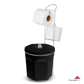 Suporte Cromado Porta Papel Higiênico Duplo c/ Lixeira Preta