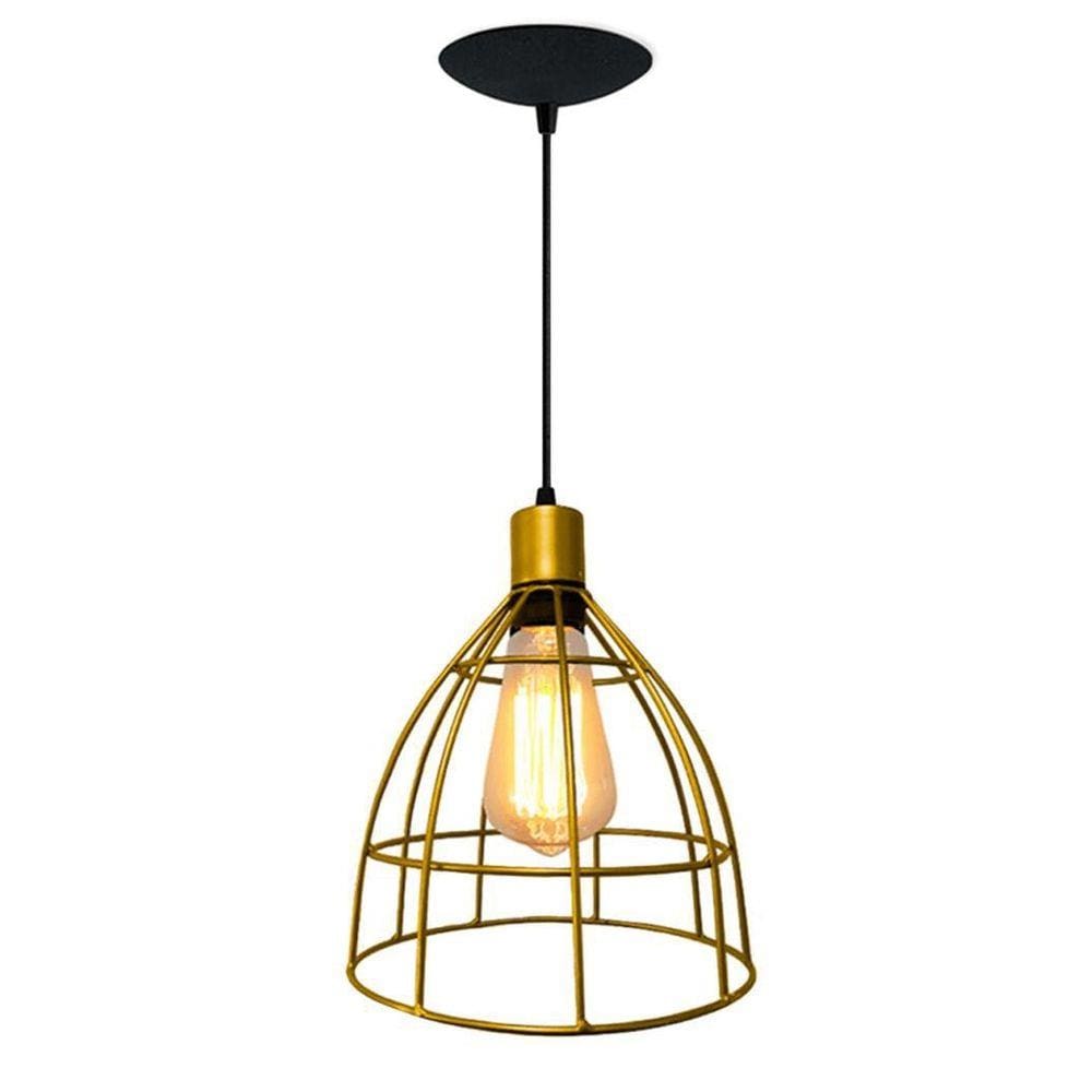 Lustre Pendente Aramado Retrô Luminária Taça Dourado