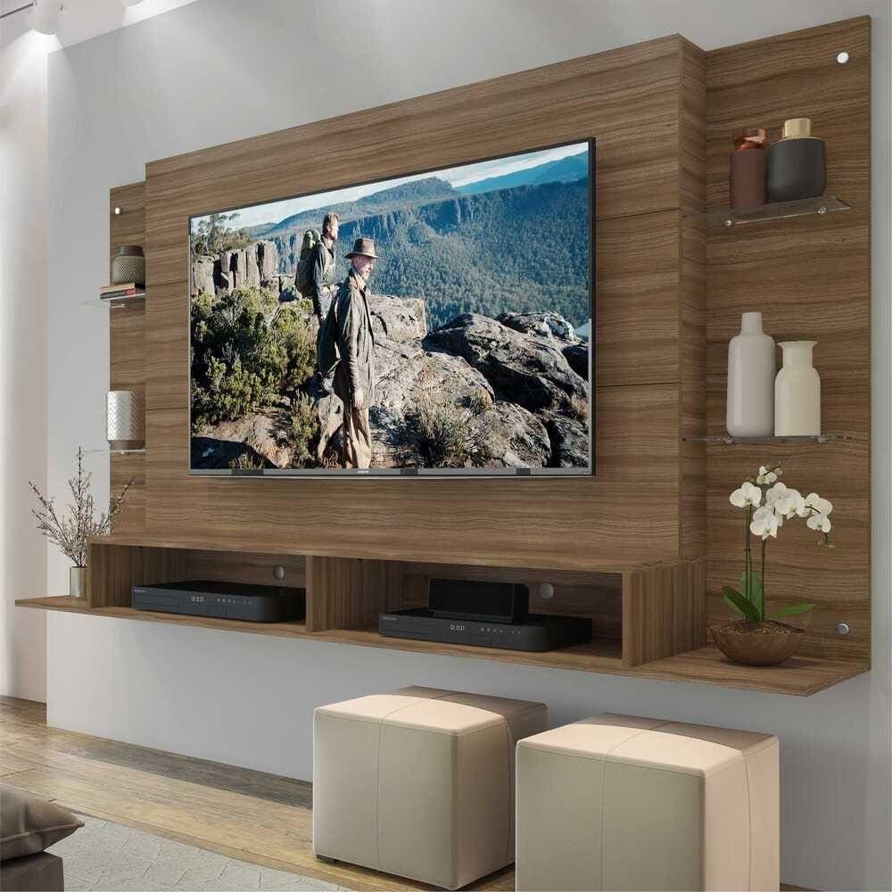 Painel TV 60" c/ prateleiras de vidro Nairóbi Multimóveis Madeirado