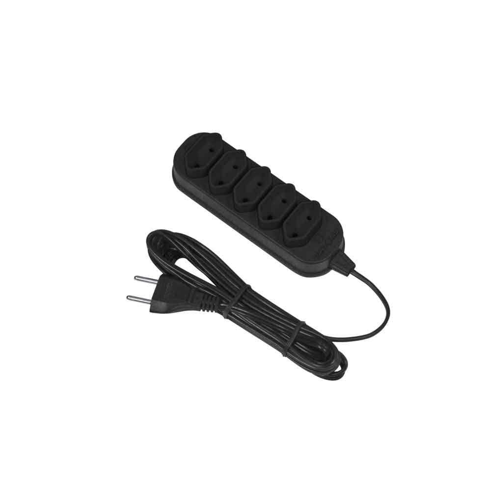 Extensão elétrica 3 metros 5 tomadas bivolt preto Force Line Forceline