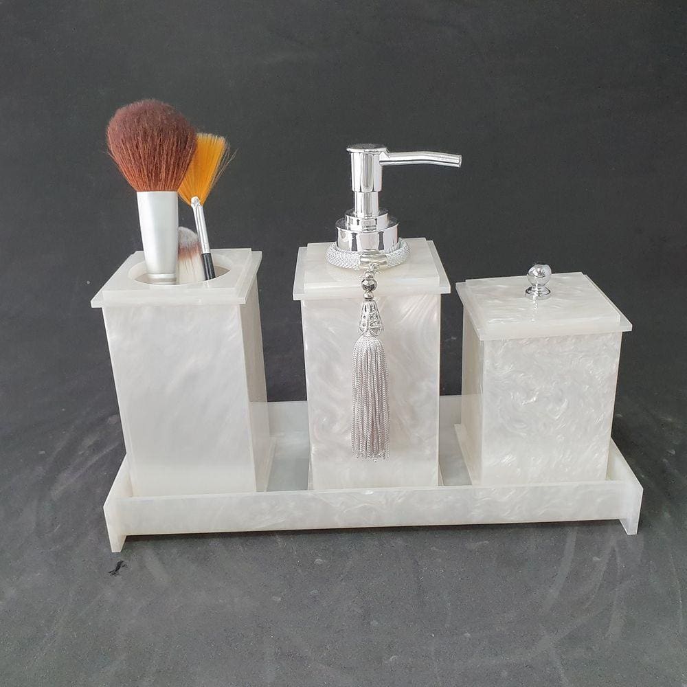 Kit Potes Em Acrílico Para Banheiro 4 Pçs Luxo K15pe5 Pérola