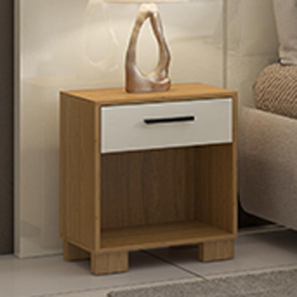 Mesa de Cabeceira 1 Gaveta 100% Mdf W343 Freijó/off White - Dalla Costa