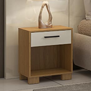 Mesa de Cabeceira  1 Gaveta 100% Mdf W343 Freijó/off White - Dalla Costa