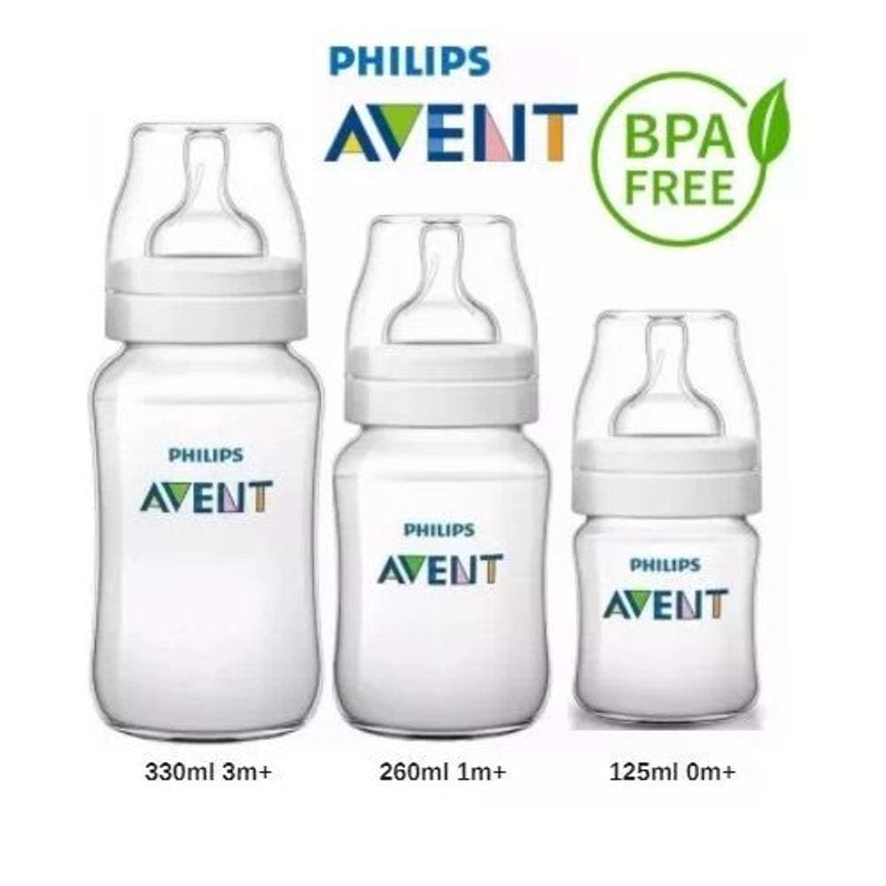Kit Mamadeira com 3PCS 125/260/330ML Anticolica Classica Philips AVENT