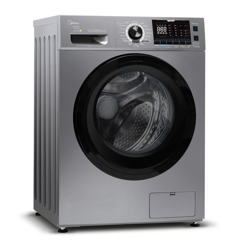 Lava E Seca Midea LSE11X Grafite Metálico 11Kg Storm Wash Inverter Tambor 4D Porta Preta