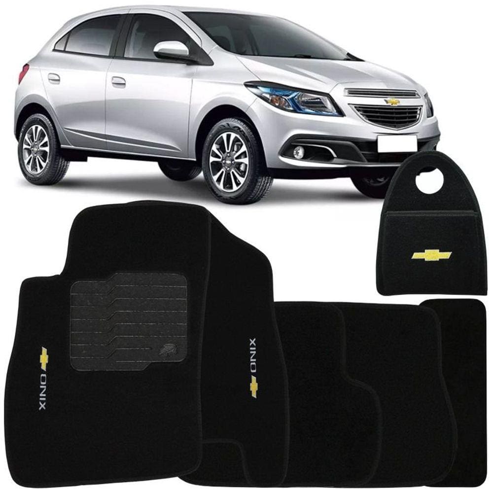 Jogo Tapete Automotivo Carpete + Lixeira Onix 2012 à 2017 Soft Logo Bordado 6 Peças