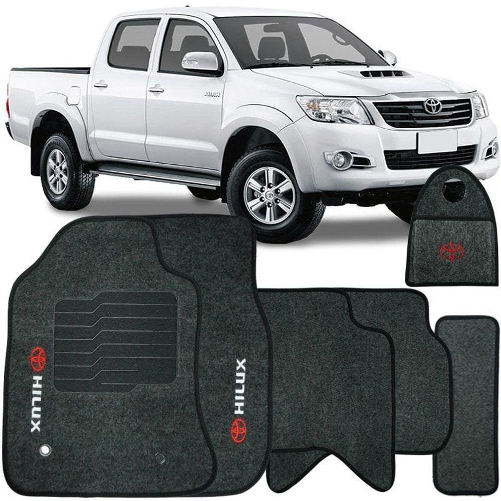Jogo Tapete Automotivo Carpete + Lixeira Toyota Hilux 2006 à 2015 Soft Logo Bordado Grafite 6 Peças