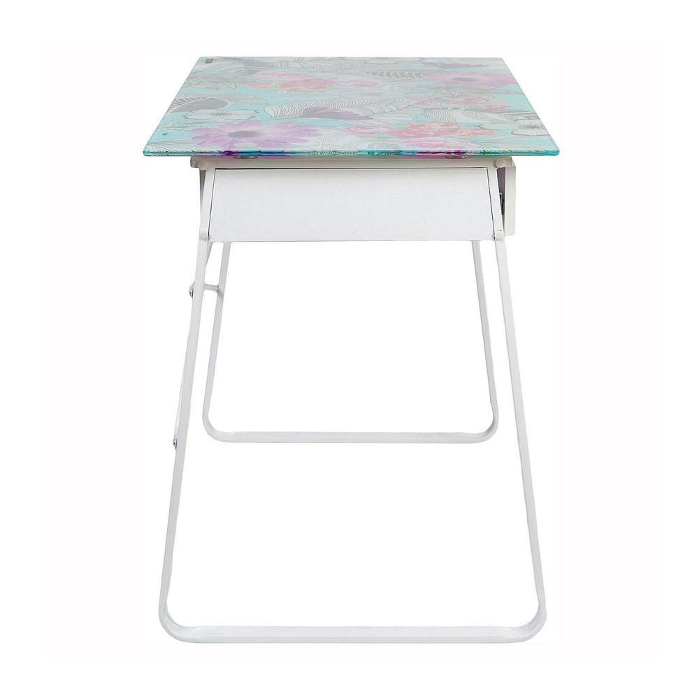 Escrivaninha Vidro Floral 58x105x76cm Branco Just Home Collection