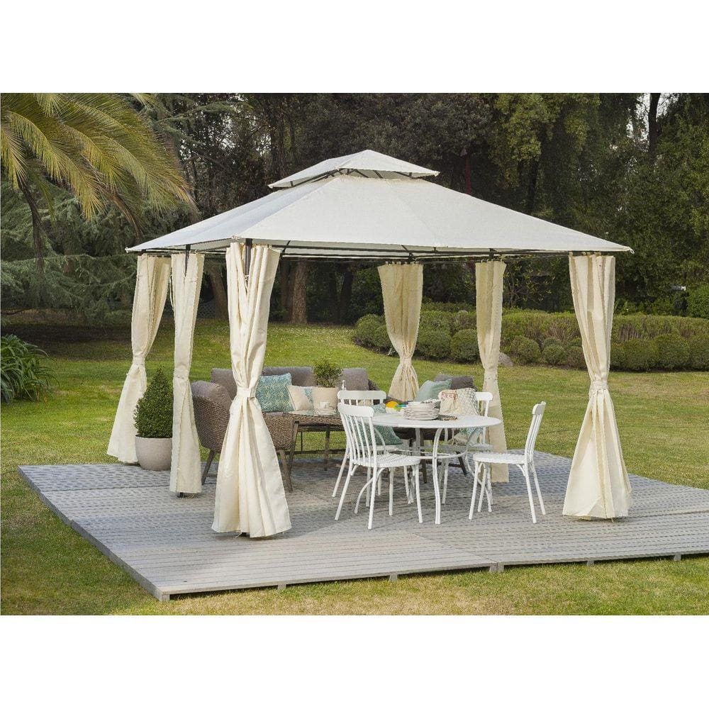 Gazebo Retangular Romano com Cortinas Pérgola 270x400x300cm Bege