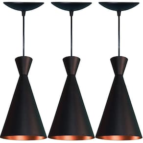 Kit 3 Pendentes Cone  Preto Fosco E Cobre