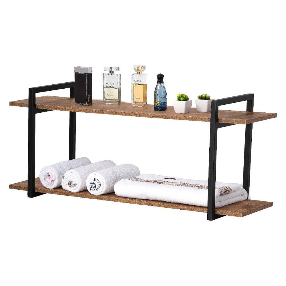 Nicho Banheiro Preto Com Prateleiras Amadeirado 80cm