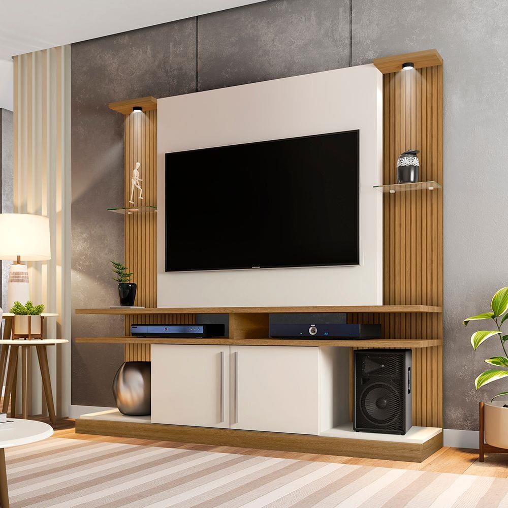 Home York Com LED p/ Tv até 60" Cinamomo com Offwhite Ripado