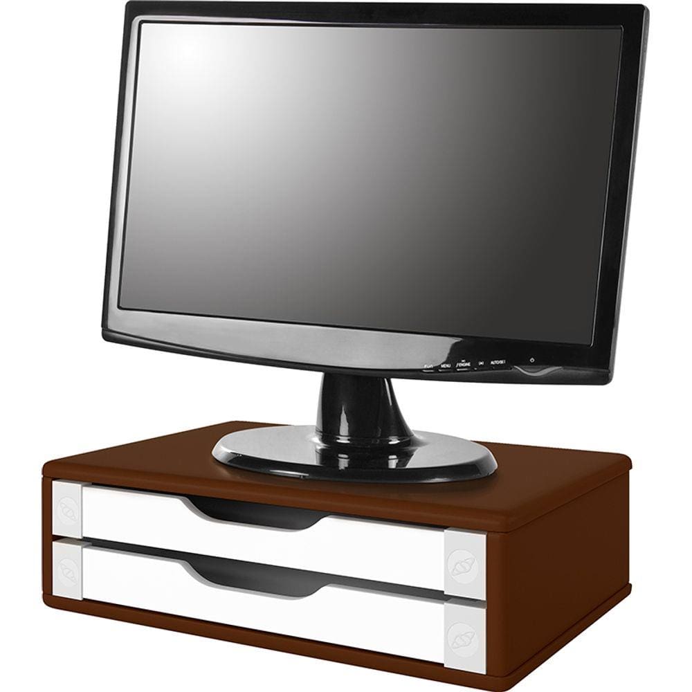 Suporte para Monitor em MDF Tabaco com 2 Gavetas Brancas Souza Referência 3342