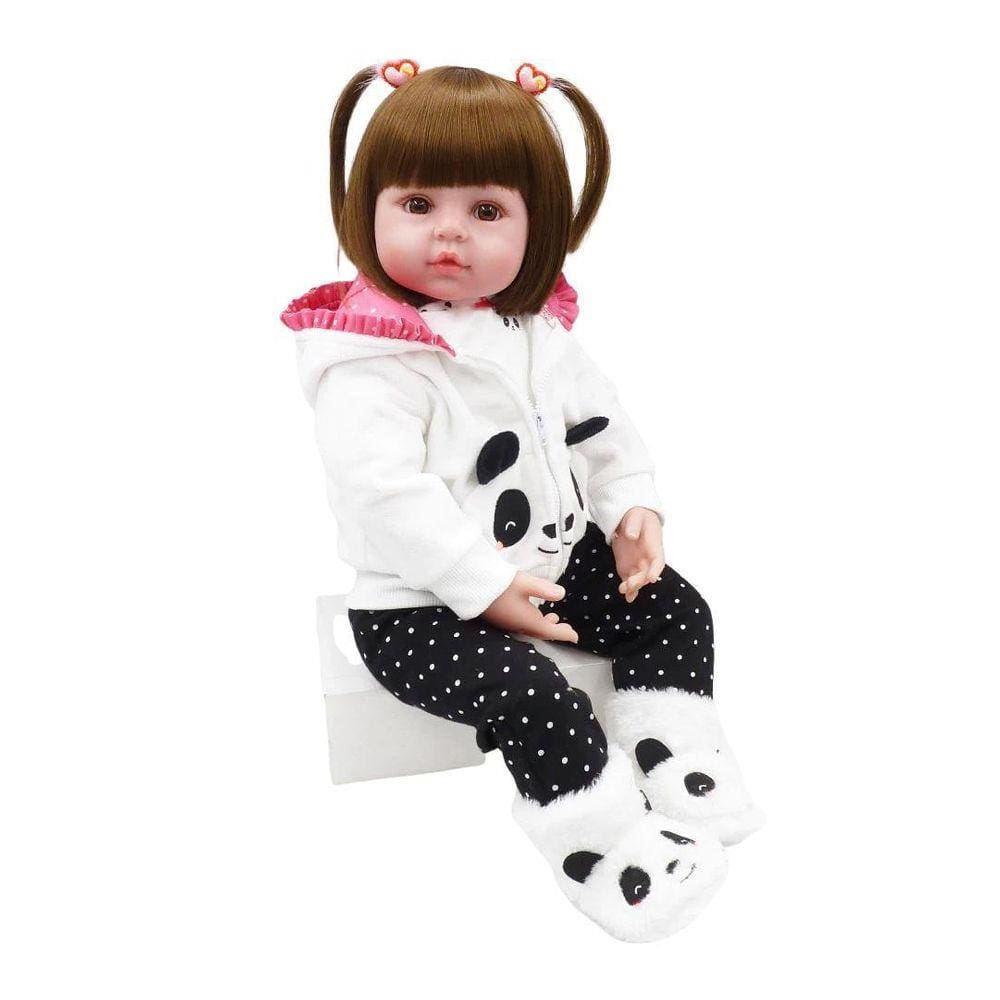 Boneca bebe reborn girafinha menina silicone 48 cm olhos castanhos