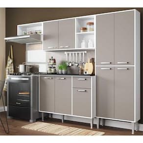 Cozinha Compacta Xangai 9 Portas Multimóveis Branco/Laca Fumê