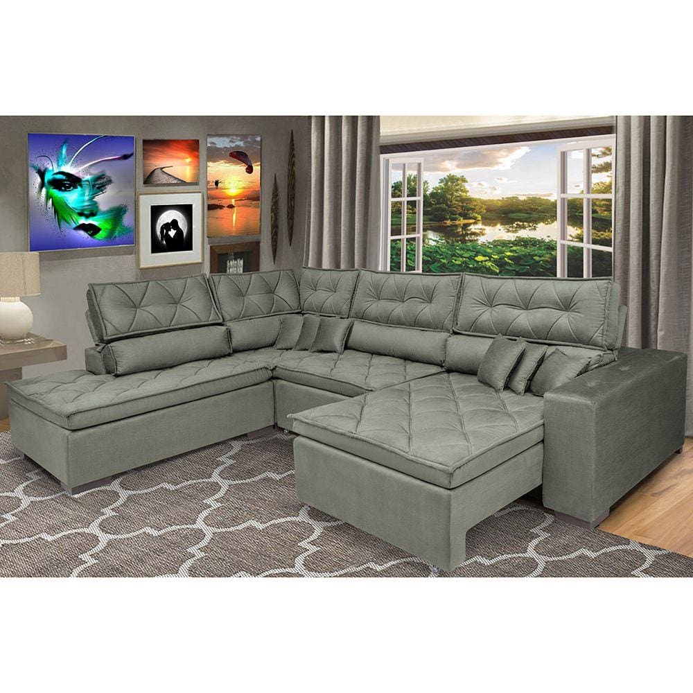 Sofa de Canto Retrátil e Reclinável com Molas Platinum Esquerdo 3,40x2,36 Suede