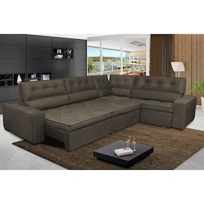 Sofa de Canto Retrátil e Reclinável com Molas Cama inBox Austin 3,85X2,64 ou 2,64X3,85 Suede Velusoft Café