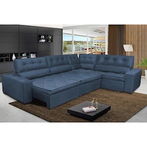 Sofa de Canto Retrátil e Reclinável com Molas Cama inBox Austin 3,65X2,54 ou 2,54X3,65 Suede Velusoft Azul