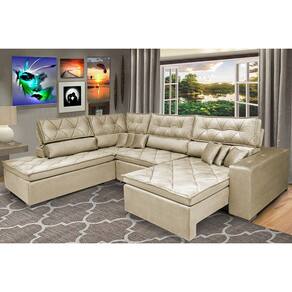 Sofa de Canto Retrátil e Reclinável com Molas Platinum Esquerdo 3,40x2,36 Suede