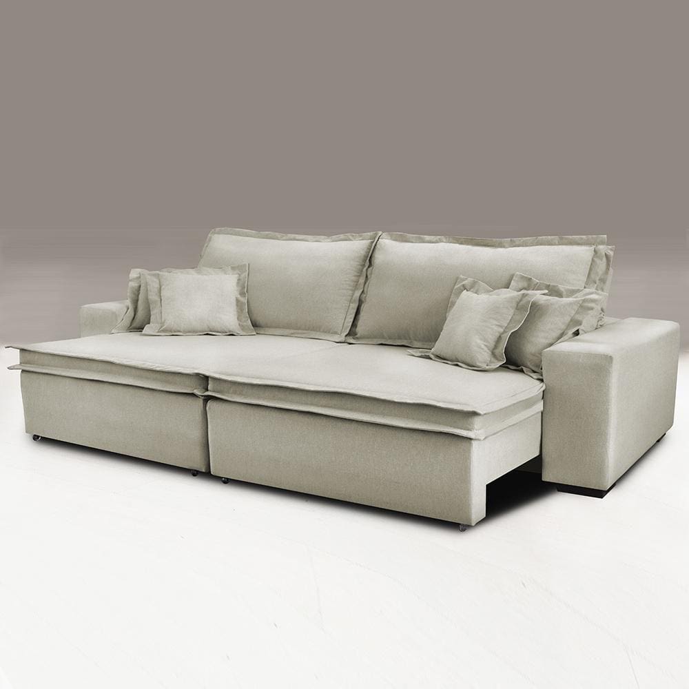 Sofa Retrátil e Reclinável com Molas Cama inBox Premium 2,72m tecido em linho Bege Escuro