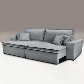 Sofa Retrátil e Reclinável com Molas Cama inBox Premium 2,52m tecido em linho Cinza Escuro