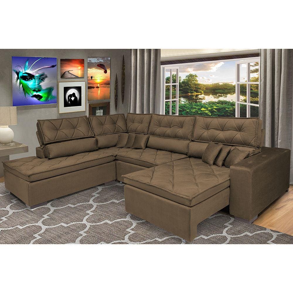 Sofa de Canto Retrátil e Reclinável com Molas Platinum Esquerdo 3,40x2,36 Suede
