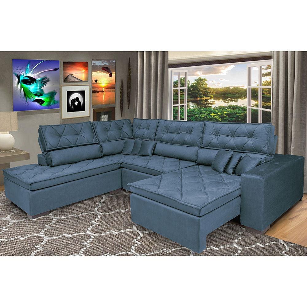 Sofa de Canto Retrátil e Reclinável com Molas Platinum Esquerdo 3,00x2,36 Suede