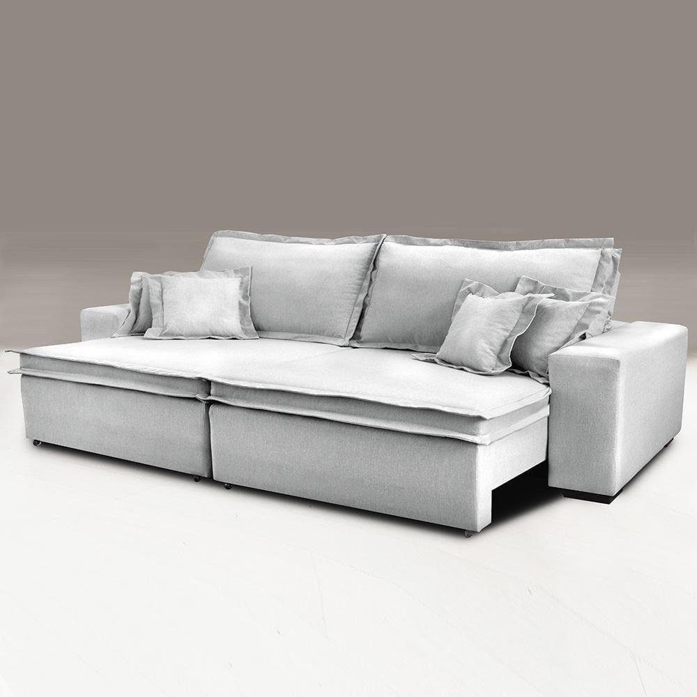 Sofa Retrátil e Reclinável com Molas Cama inBox Premium 2,72m tecido em linho Cinza Claro